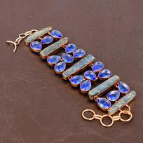 Kyanite, Blue Topaz Handmade Copper Jewelry Bracelet 7-8 f7J38