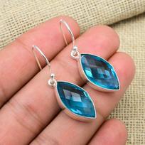 Blue Topaz Gemstone Handmade 925 Sterling Silver Jewelry Adorable Earrings For Thanksgiving Gift 1.57 Inches mėlyna