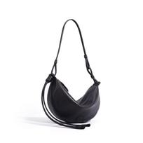 Niche pusmėnulio formos koldūnų krepšys moterims, minimalistinio stiliaus, subtilus odinis krepšys, retro odinis vieno peties crossbody krepšys juoda
