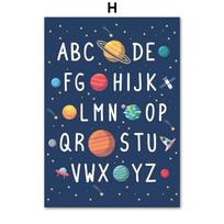 Space Planet Astronaut Dinosaur Nursery Wall Art Canvas Painting  Educational Alphabet  Number Posters Prints for Kids Room Deco 21cm×30cm NoFrame