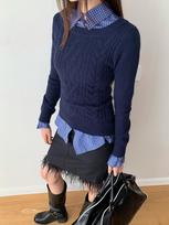 Dorothy Women's Long-Sleeve Cable Knit Sweater - Korean Lazy Style, Gentle Temperament, Versatile Inner Wear. Small tamsiai mėlyna