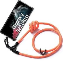 Case for Samsung Galaxy S22 Ultra - Orange - Shockproof Protection - Detachable Lanyard - Flexible - Transparent oranžinė