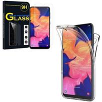 For Samsung Galaxy A10 6.2 : 360° Full Protection Silicone Case Front and Back - TRANSPARENT + 1 Tempered Glass Film skaidri