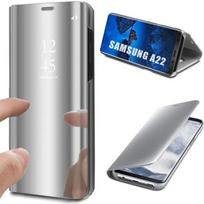 Coque de protection rigide - PROSHOP - pour Samsung Galaxy A22 5G - Effet Miroir - Noir - Fenêtre translucide sidabras