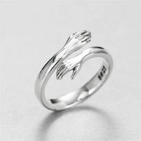 Sterling Silver European and American Jewelry Love Hug Ring Retro Fashion Tide Flow Open Ring sidabras