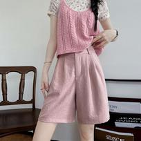 Lazy Fu Suit Shorts for Women In Summer Thin Casual Slim Ice Silk Five-point Pants Small Person Wearing Wide-leg Pants S