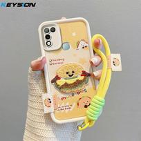 KEYSION Cartoon Cute Plush Embroidery Case for Infinix Hot 11 Play with Lanyard PU Leather Shockproof Phone Cover for Infinix Hot 10 9 Play for Infinix Hot 11 Play