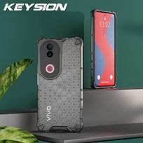 KEYSION Shockproof Armor Case for VIVO V50 5G Soft Silicone+PC Transparent Honeycomb Phone Back Cover for VIVO V50 5G for VIVO V50 tamsiai pilka spalva