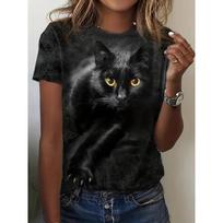 Didelio dydžio moteriški drabužiai 3D Cat Print Crew Kaklo marškinėliai Laisvi laisvi trumpomis rankovėmis vasariniai marškinėliai Viršutiniai moteriški drabužiai S gray
