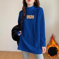Semi-turtleneck German Velvet Bottoming Shirt for Women's Autumn and Winter Medium and Long Loose Thickened Warm Inner Long-sleeved T-shirt S