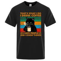 Coffee Black Cat Funny T Shirt Men Summer Cotton Short Sleeve Mens T-Shirt Hip Hop Casual Tops Oversized Tee Shirt XXXXL