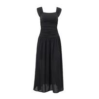 Mery Elegant Slip Long Dresses Sexy Women Ruched Bodycon Solid Maxi Dress Spring Y2K Summer Temperament High-waist Vestidos L juoda