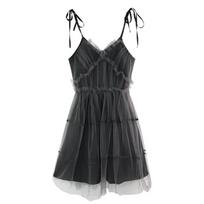 AltGoth Dark Gothic Elegant Dress Women Emo Alt Vintage Mesh Patchwork Lace Up High Waist Dress Y2k Harajuku Mall Goth Partywear S pilka