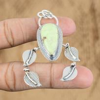Womens day Deal Lemon Chrysoprase Stone Boho Pendant Jewelry 925 Sterling Silver