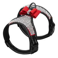 Reflective Dog Harness Nylon Pitbull Pug Small Medium Dogs Harnesses Vest Bling Rhinestone Bowknot Dog Accessories Pet Supplies S raudona