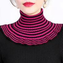 Women Autumn Winter Korea Joker Striped Pullover Thickened Warm Cervical Elastic Knitted False Collar Wool Scarf rožinė raudona spalva