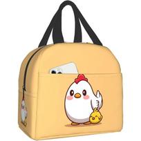 Kawaii Chicken Lunch Bento Bag Insulated Lunch Box Reusable Waterproof Lunch Bag with Front Pocket for School Office Picnic 22x20x13CM smėlis