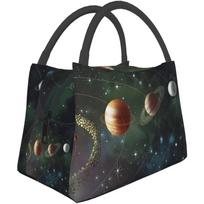 Portable Insulated Lunch Bag Solar System Planets Waterproof Tote Bento Bag for Office School Hiking Beach Picnic Fishing 28x17x16CM smėlis