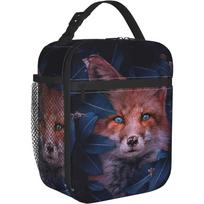 The Fox Hid In Leaves Insulated Lunch Bag Portable Lunch Box Cooler Tote for Boys Girls Adults 26x21x11CM smėlis