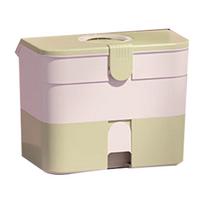 Cosmetic Storage Box 2 Layers Drawer Large Capacity Portable Makeup Storage Box with Handle for žalia