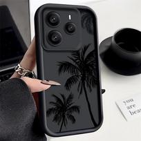 Matte Soft Case su kokoso medžio raštu, skirtas Xiaomi 14T Pro 13T Poco X7 F6 Pro X6 Redmi 14C Note 14 Pro 13 12 11 TPU smūgiams atsparus telefono dėklas su objektyvo apsauga Xiaomi 14T juoda