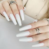 Wear Super Long White Ballet Coffin Nails, Solid Color Trapezoidal Nail Art, Finished Fake Nails