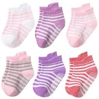 0-1-3-5-7 Years Baby 6 Pack Non Slip Grip Crew Cotton Socks Boys Girls Anti Skid Soles Unisex Babe Newborn Infants Toddlers Sock XS(0-6M)