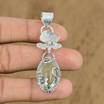 Womens day Deal Golden Rutile Stone 925 Silver Engagement Mother Pendant Jewelry