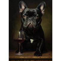 Cute French Bulldog German Shepherd with Wine Dog Portrait Poster Print Canvas Painting Funny Pet Wall Art for Living Room Decor 21cm×30cm NoFrame