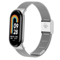 Metalinio tinklelio nerūdijančio plieno dirželis, skirtas „Xiaomi Mi Band 8 Smart“ apyrankės keitimo priedai Laikrodžio apyrankės „Miband 8“ išmaniajam laikrodžiui for Miband 8 sidabras