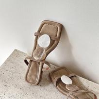 Krazing Pot Sheepskin Handmade Summer Size 40 Flip Flops Sexy Beauty Lady Slip on Circle Decorations Low Heels Women Peep Toe Sandals 35 abrikosas