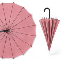 Straight 16K steel skeleton Straight umbrella Plain long-handled umbrella pink