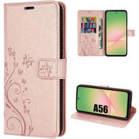 Case for Samsung Galaxy A56 5G - BOOLING - Shockproof Synthetic Leather Artistic Floral Relief - Pink rožinė