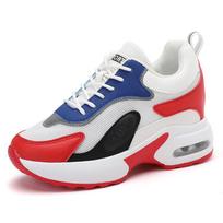 Daddy shoes women's shoes tide 2025 new autumn breathable versatile thick sole inner height increase sports and leisure shoes true air cushion 35 raudona