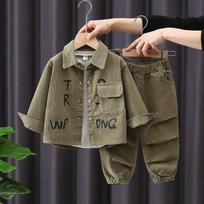 Boys 2 Piece Sets Fashion Korean Style Children's   Corduroy   Kids Long Sleeve Jackets and Baggy Casual Jogger Pants Spring Fall 140 armijos žalia spalva