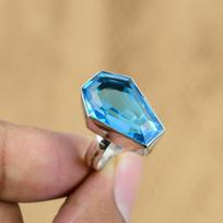 925 Silver Swiss Blue Topaz Stone Coffin Daughter Promise Statement Ring US 7.75 No