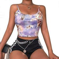 2024 Spring/Summer Women's Angel Cupid Print Sling Tank Top Small mėlyna