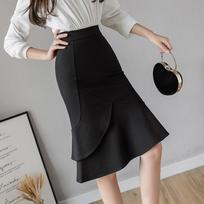 2022 Elegant Ruffled Bodycon Commuter Skirt with Zipper, Plus Size, Elastic Fit Medium juoda