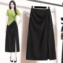 2025 Plus Size Women's Slimming High Waist Chinese Style Mid-Length Skirt 4XL