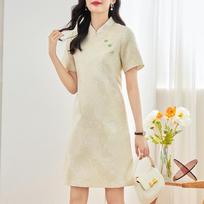 Improved Chinese Stand Collar Gold Thread Jacquard Slimming Qipao Dress L abrikosas