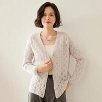 2024 Autumn/Winter Cashmere Cardigan: Button Closure, Leaf Openwork, Loose & Versatile Sweater. M [90-120]