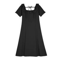 Korean-Style Ruffle High-Waist Square Neck Plus Size Slimming Midi Dress 3XL (suggested 80-90 kg) juoda