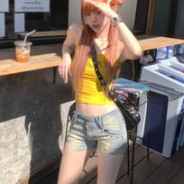 2024 Women's Low-Waist Denim A-Line Hot Shorts - Slimming Fit Medium tamsiai mėlyna spalva