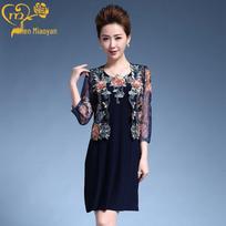 2025 Summer Lace Slimming Two-Piece Dress for Middle-Aged and Older Women, Plus Size L karališkos mėlynos spalvos