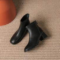 Zipper short boots women's spring and autumn single boots autumn boots thick heel leather shoes thin white martin shoes 34