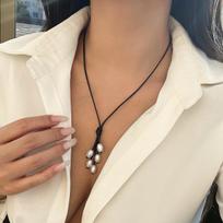 Accessories, simple wax thread geometric necklaces, temperament rice-shaped imitation pearl fringed pendant necklace women