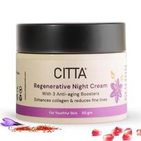 CITTA Regeneruojantis naktinis kremas | Retinoidų kremas nuo senėjimo su Kumkumadi ir Ashwagandha visų tipų odai | Vyrams ir moterims | 50 g