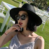 Jazz straw hat tide travel beach hat sun hat seaside sun hat British holiday hat top hat summer One size (adjustable windbreak rope) juoda