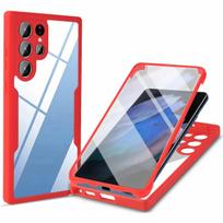 360° viso korpuso telefono dėklas Samsung Galaxy S24 S23 S22 S21 Ultra Plus FE, atsparus smūgiams dėklas Samsung A55 A54 A35 A25 S25 Plus raudona