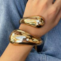 Wide Metal Chunky Waterdrop Bangles for Women Gold copper Color Open Cuff Thick Irregular Twisted Bangle Bracelet Jewelry brown